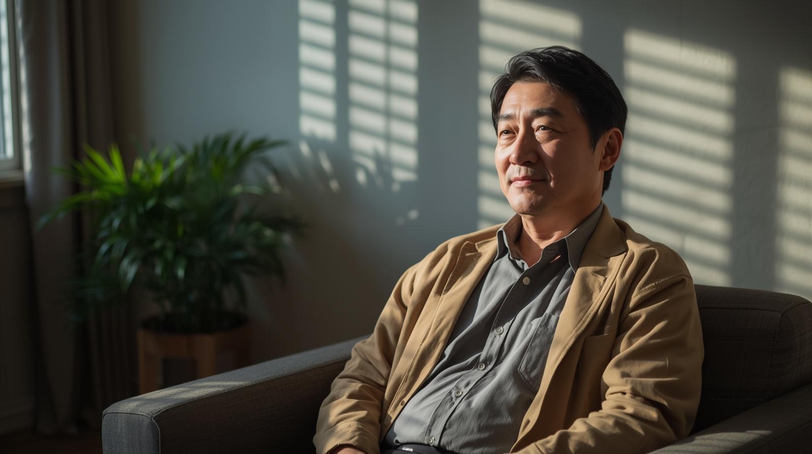 40代男性が出会いのために無理な自分磨きをやめて楽になった様子のイメージ